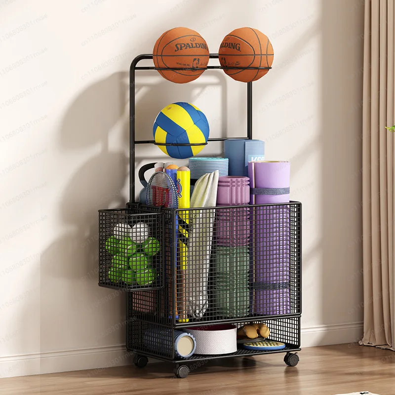 

Basketball storage rack fitness sports equipment storage rack movable home ball racket rack yoga mat storage basket