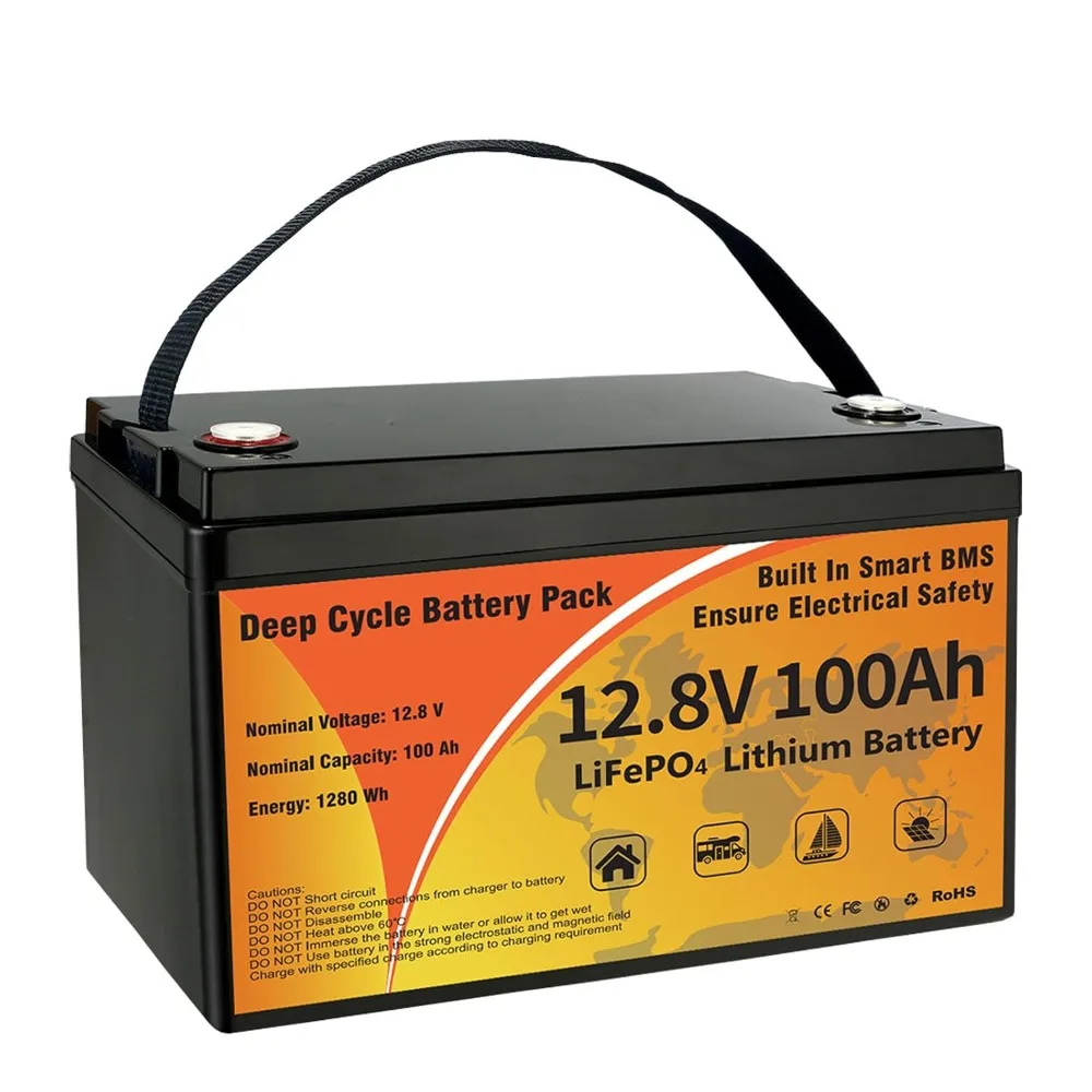 12V 100Ah LiFePO4 Battery, 100A BMS, 15000+ Deep Cycles 10-Year Lifespan Low Temp Protection for Trolling Motor, RV, Custom
