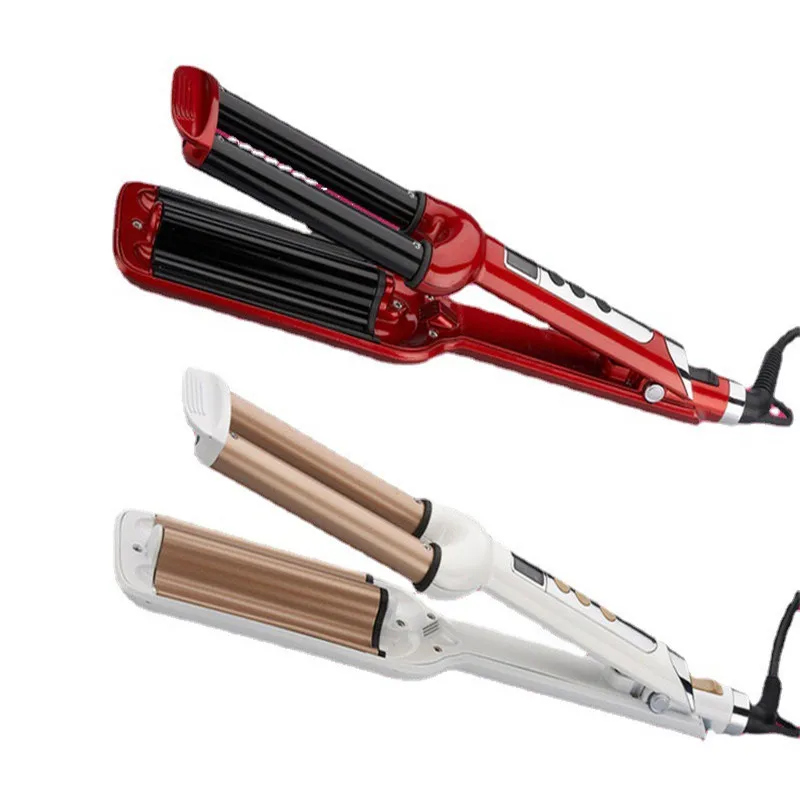 It is in the LCD electric porcelain hair styler hair curler roll 3 barrels curling tongs clamp V52 varies modelling tools