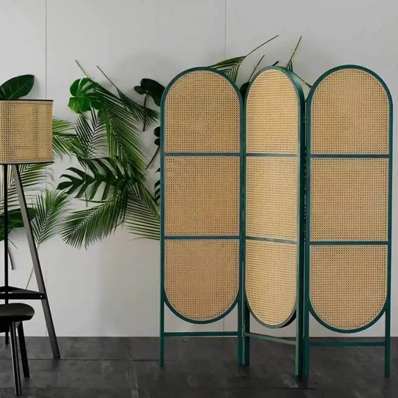 #Modern Minimalist Chinese-Style Rattan-Woven Foldable Movable Screen Partition for Home Bedroom Entryway Office