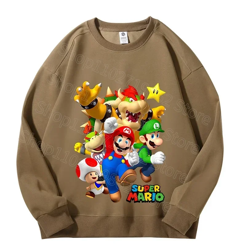 Super Mario Bros Adult Sweatshirt Princess Peach Luigi Quality Cotton Sweatshirts Cartoon Game Character Print Streetwear Gift
