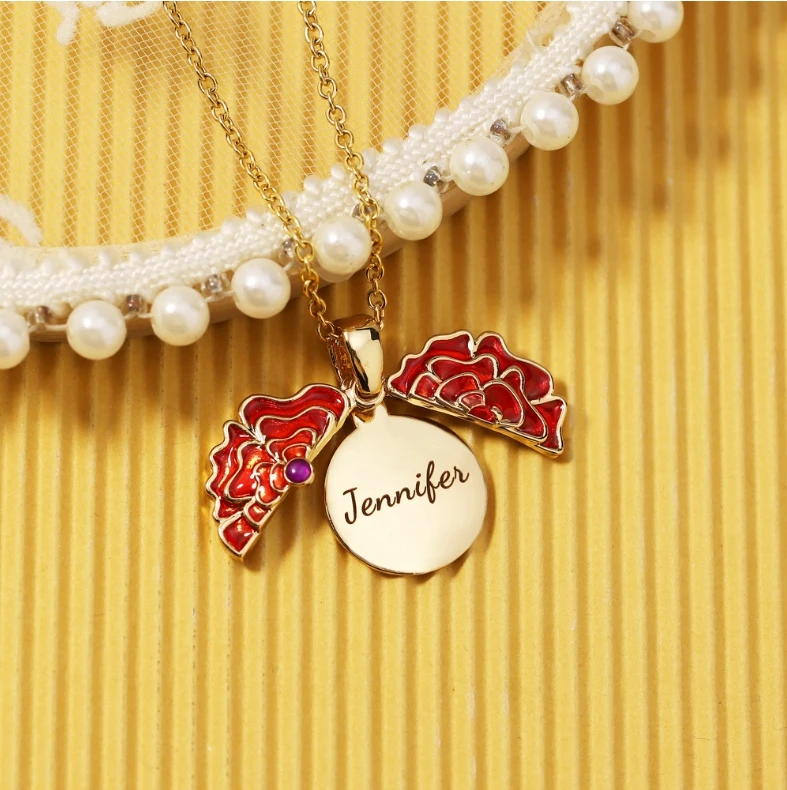 Creative DIY Necklace Open and Close Diamond Red Flower Custom Name Sweater Chain Exquisite Birthday Jewelry Gift