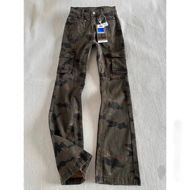 

Low Waist Hiphop Camouflage Jeans Men's Cleanfit Carpenter Pants American Retro Flared Trousers Straight Leg Fit Jeans