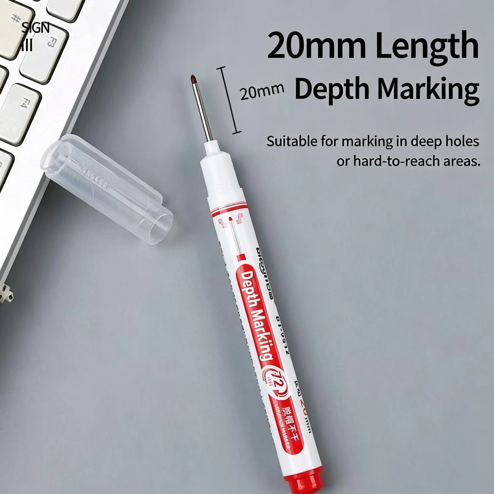 20mm Long Nib Deep‑hole Marker Pen Waterproof Quick‑Dry Industrial Marker for Wood Metal Tile Drilling Construction Marking