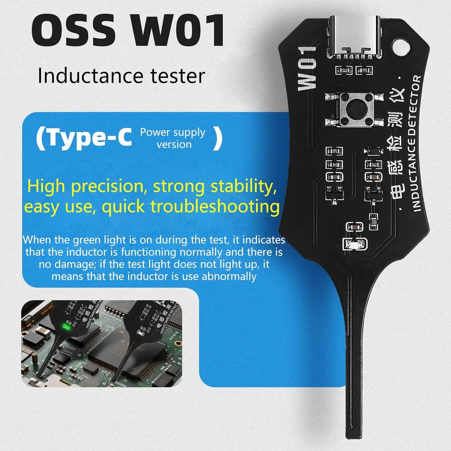 OSS W01 Inductance Tester Type-C Powered Inductor Detector for Mobile Phone Motherboard Repair Fast Electromagnetic Induction image 5