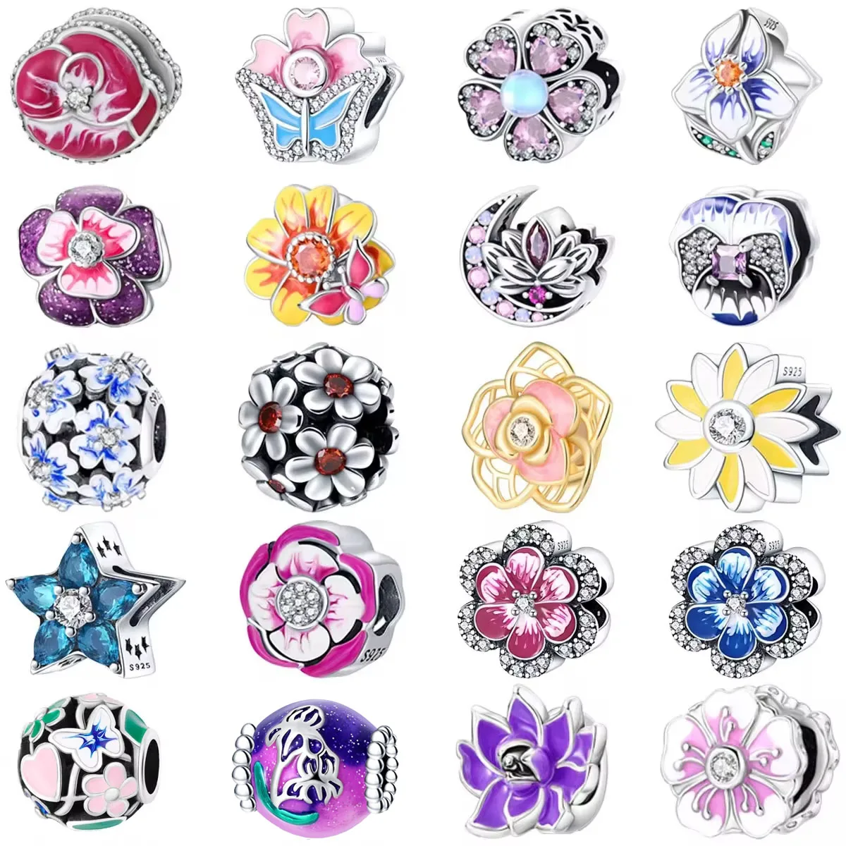 

Original 925 Charms Sterling Silver Sunflower Rose Star Lotus Chrysanthemum Beads for Pandora DIY Bracelet Ladies Jewelry Gift