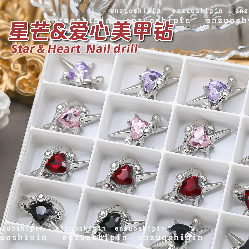 10pcs/lot Online Red Star Mango Zircon Nail Accessories Wholesale Love Earth Planet Star Pink Twisted Heart Diamond Nail