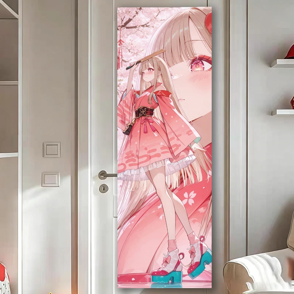 Pink Sakura Anime Girl Tapestry Kawaii Kimono Girl Wall Hanging Art For Bedroom Dorm Living Room Home Decor Long Vertical