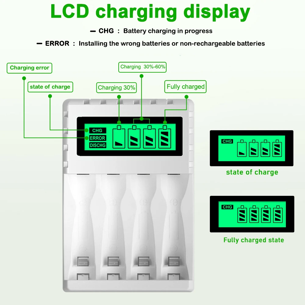 Keptu-充電式単三電池,ni-mh, 1.2v,LCD画面付き,単三電池用充電器