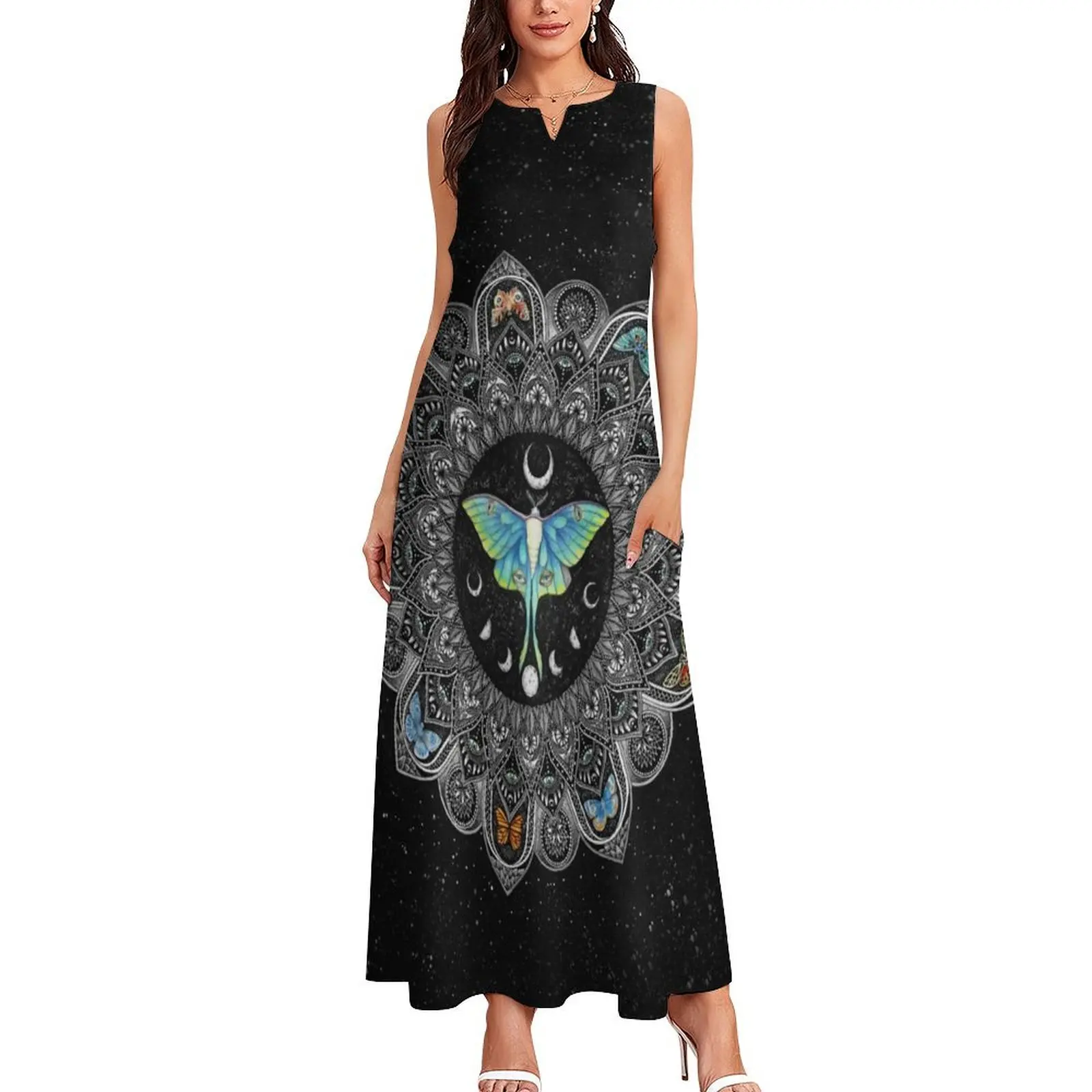 Lunar Moth Mandala with Background Long Dress dresses for special events party dress women elegant luxury Dress