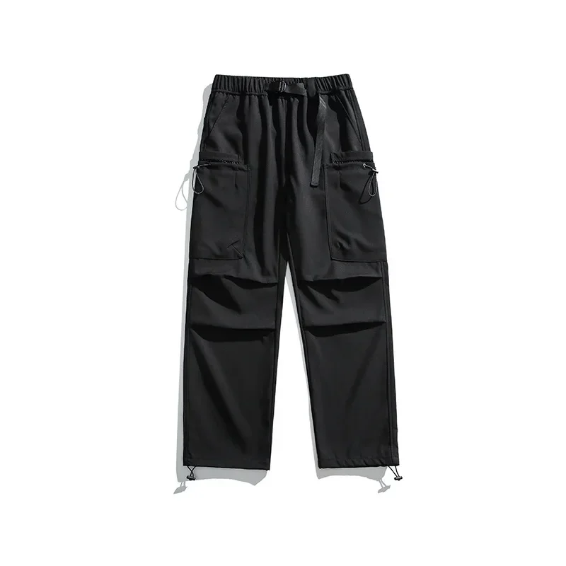 Men New  Ankle Length Pants Solid Cargo Pant Patchwork Spliced Casual Loose Fit Elastic Waist Pockets Pants Winter Slight Strech