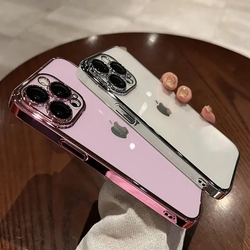 Luxury New High Quality Plating Clear Not Yellowing Case For IPhone 16 15 14 11 12 13 14 Pro Max 15 16 Plus Shockproof Cover image 5