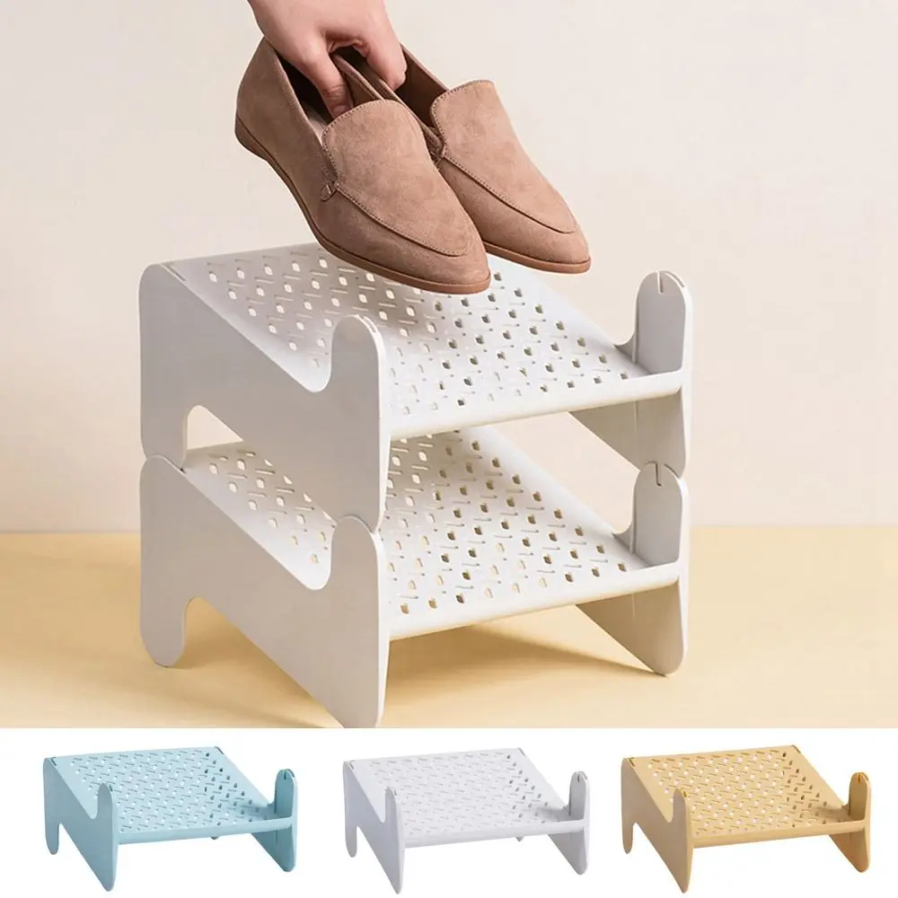 

Simple Plastic Shoe Storage Rack Double Layer Stackable Shoes Racks Non Slipping Space Saving Footwear Organizer Bedroom