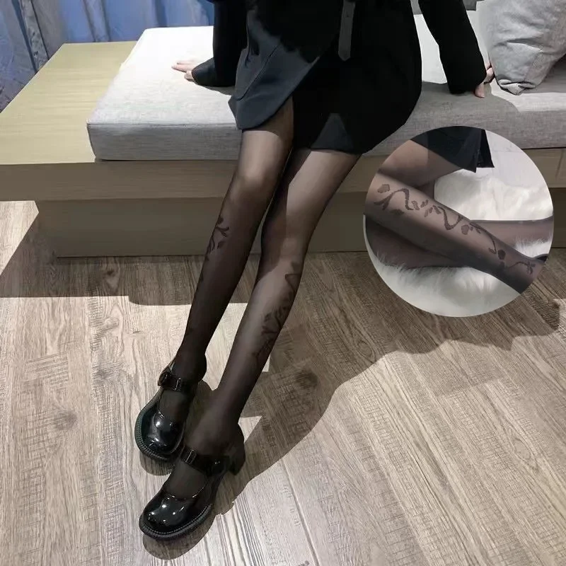 Sexy Women Tights Pantyhose Seamless Summer Thin Nylon Tights Thigh High Stockings Print Lingerie Hosiery Mesh Fishnet Stockings