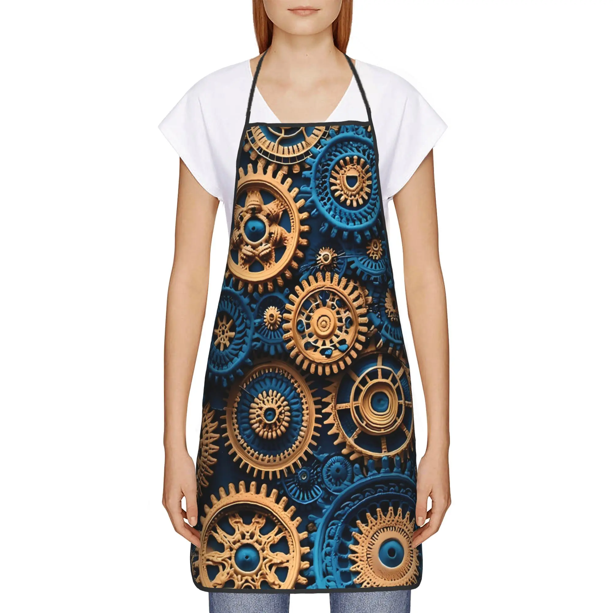 Steampunk Gear Apron Industrial Style Kitchen Cooking Bib with Pockets Multiple Sizes for Men Women