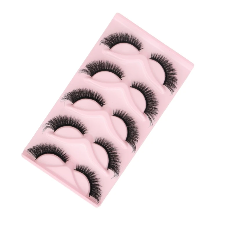 5 Pairs/Tray  Cat Eye contour wispy natural long  not fall apart fox Winged thin band cotton stalk strip eyelash