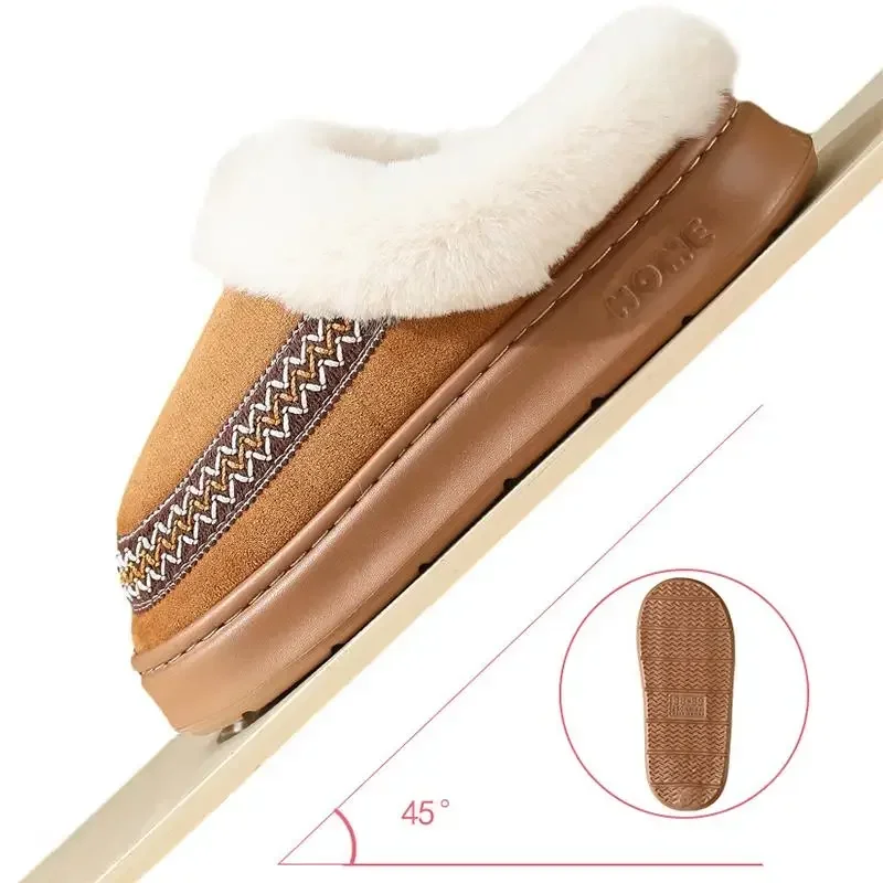 Winter 2026 Kunstwildleder Dicke Warme Lange Plüsch-Hausschuhe für Damen Innen- und Außenbereich Plateau-Schneestiefel Damen-Stickerei-Pantoletten – Detail 7