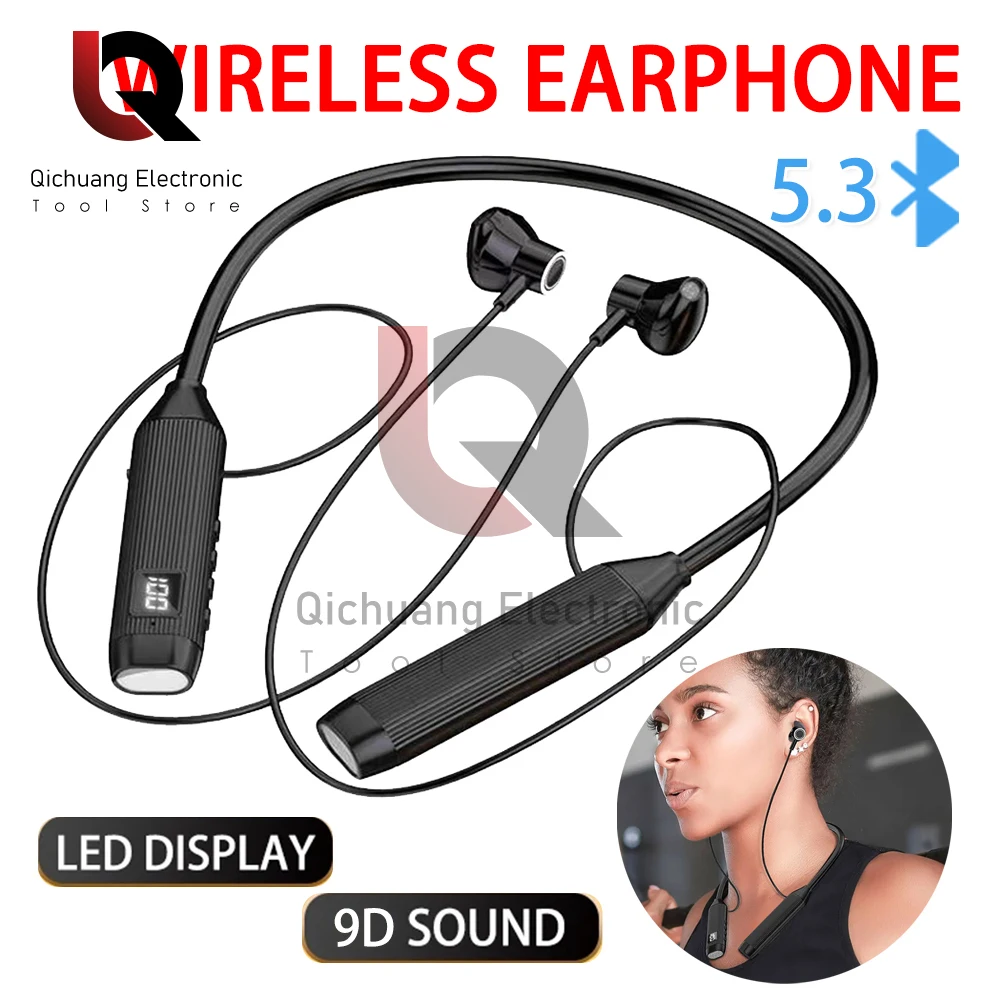 TWS Wireless Headphones Bluetooth 5.3 Earphone Neckband Magnetic Headset LED Display Sports Headset HiFi Stereo Earbuds With Mic