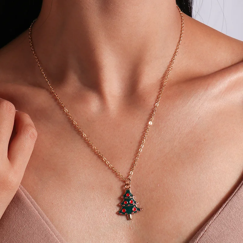Mode Weihnachten Halsketten Emaille Santa Claus Baum Glocken Anhänger Halskette für Frauen Mädchen Weihnachten Party Urlaub Schmuck Geschenke – Detail 15