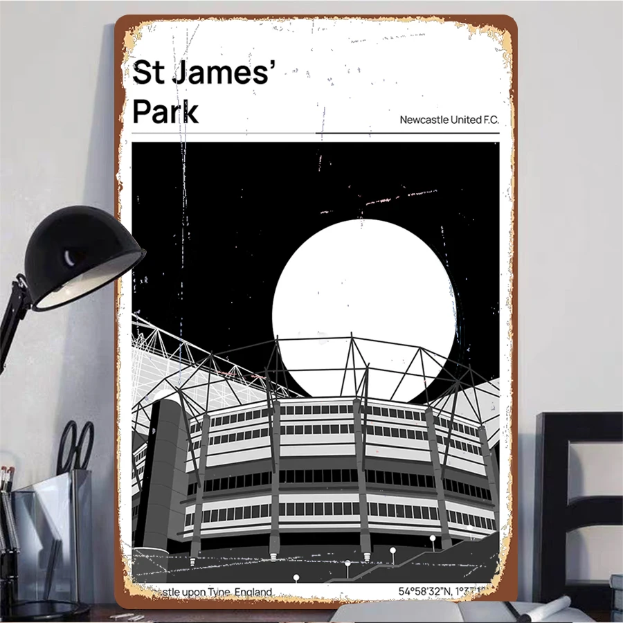 St James Park Stadium Metal Wall Art Newcastle United FC Decor Black White Football Club Memorabilia