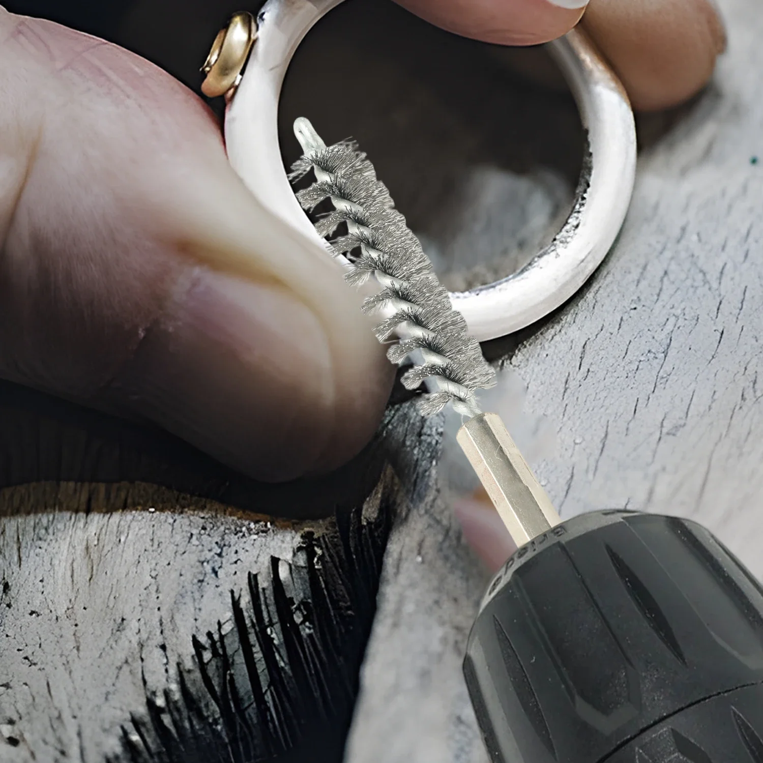 6-12 قطعة الفولاذ المقاوم للصدأ سداسية بار فرشاة سلك إزالة الأزيز البولندية الصدأ إزالة أداة الحفر سلك أنبوب آلات تنظيف فرشاة #2