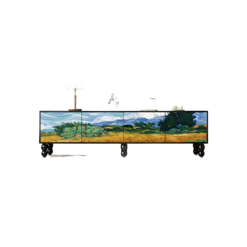 

French antique painting, solid wood TV cabinet floor, living room storage locker integrated
