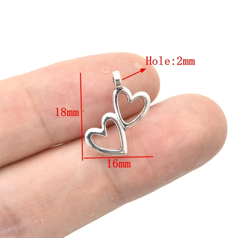 20pcs Double Love Heart Charms Tibetan Silver Plated Valentines Alloy Pendants For DIY Necklace Bracelet Jewelry Making