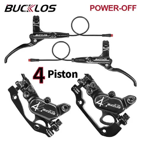 BUCKLOS Power Off Bike Brake 4-Piston E-Bike Hydraulic Brake 1150mm 1950mm MTB Road Bicycle Disc Brake for Electric Scooter Bike