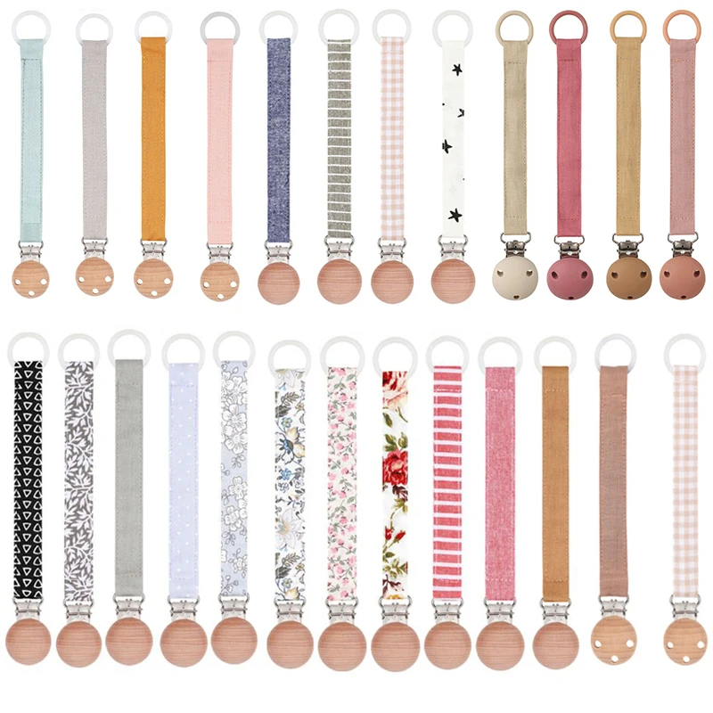 

New Baby Teether Pacifier Clips Wooden Infant Kids Cotton Crochet Pacifier Chain Newborn Teething Soother Chew Dummy Chain