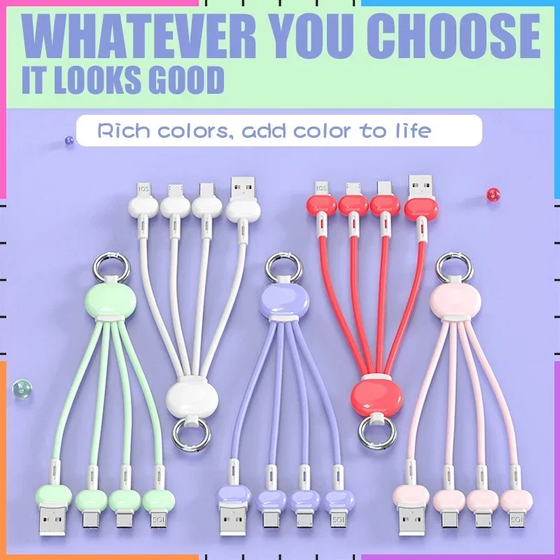 2A Portable 15cm Multi 3 in 1 Cable Short keychain Fast Charging Cable Compatible for iPhone Micro USB Type C Phone Cord