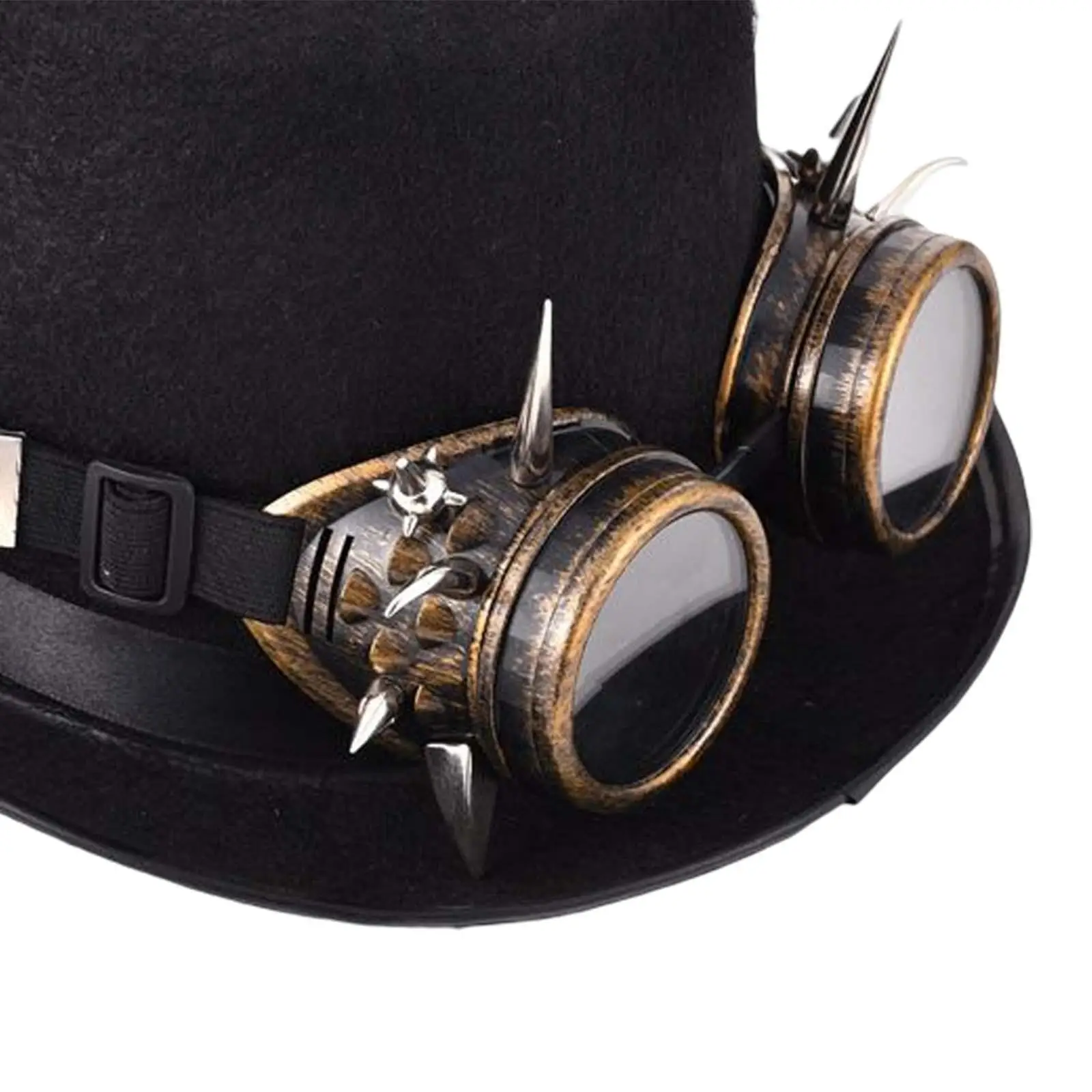 Gothic Black Top Hat with Steampunk Goggles for Halloween Costume