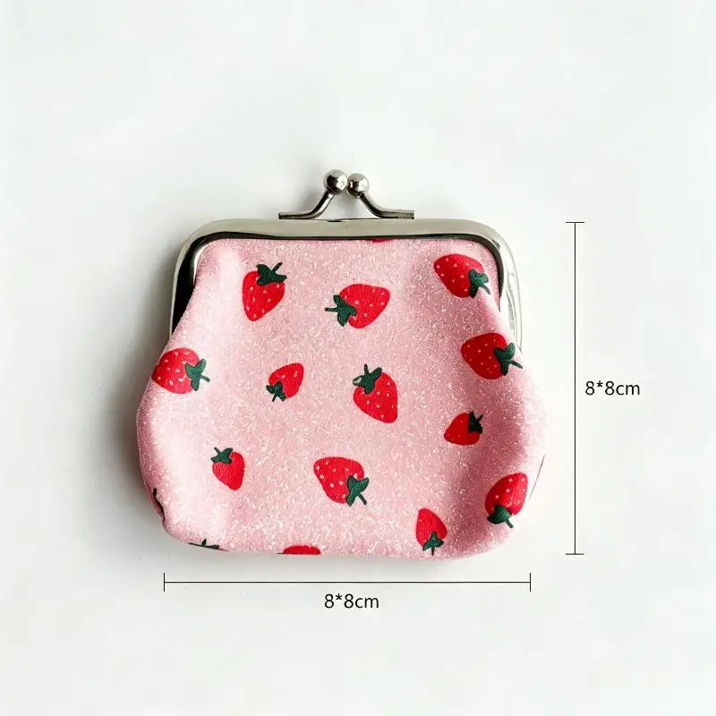 Fruchtmuster-Kussverschluss-Münzbörse, Mini-Snap-Geldbörse, Erdbeer-Kirsch-Print, kleine Clutch-Tasche für Mädchen, Karten- und Kleingeld-Aufbewahrung – Detail 7