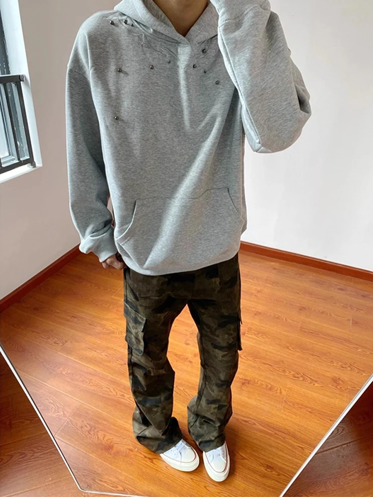 

American Sle Heavy Du Hoodie Sweatirt Men's Autumn Clete OOTD Outfit Set Multi ket Workwear Jeans