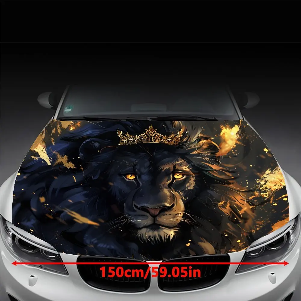 غلاف فينيل للسيارة من Black Lion King - ملصق غطاء محرك مذهل، PVC مقاوم للرذاذ، سهل الإزالة، مناسب للسيارات، ذاتي اللصق، وات