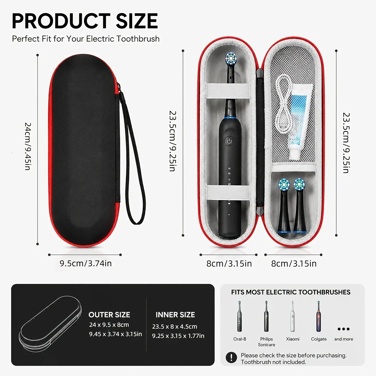 Electric Toothbrush Case EVA Hard Shell Travel Storage Case Waterproof Portable Protective Toothbrush Holder Carrying Organizer