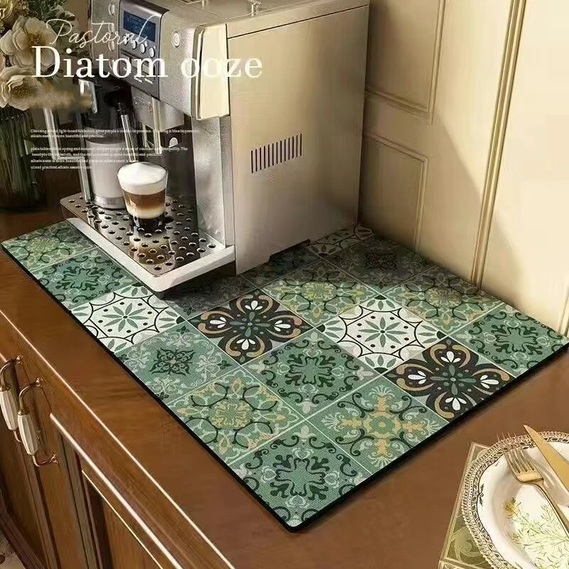 Diatom Mud Kitchen Drain Pad Bohemia Quickly Dry Coffee Bar Mat Dish Drying Mat Hide Stain Rubber Tableware Pad Easy To Clean