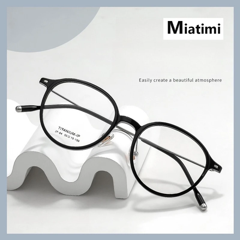 

Fashion Comfortable Eyewear Vintage Round Acetate Titanium Glasses Transparent Prescription Eyeglasses Frame For Men Women
