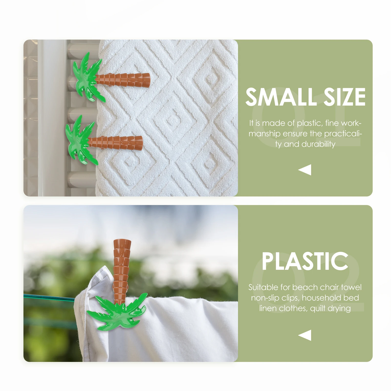 

2pcs Coconut Tree Clips for Beach Towel Windproof Plastic Palm Shaped Clamp Quilt Drying Swimsuit Non Slip Clothes Holder