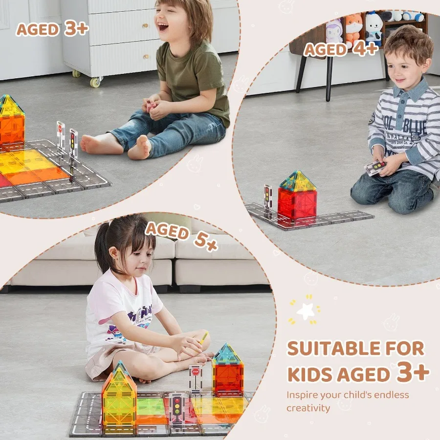 Magnetic Tiles Magnetic Building Toy 56 PCS Magnet Blocks for 3D Set