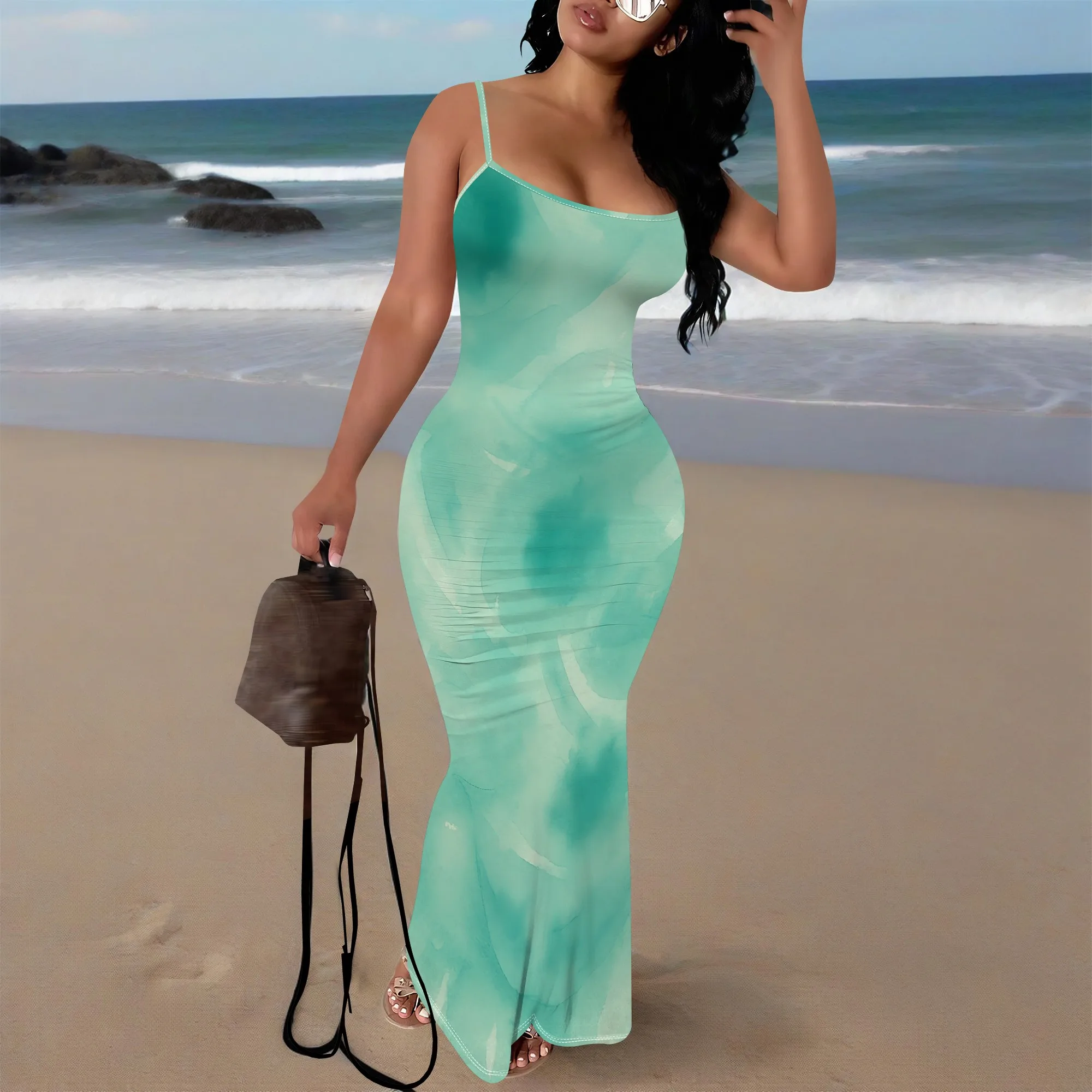 

Sexy Tie-Dye Bodycon Maxi Dress 2025 New Arrival Spaghetti Strap Open Back Mermaid Evening Party Club Dress Women's XS-3XL
