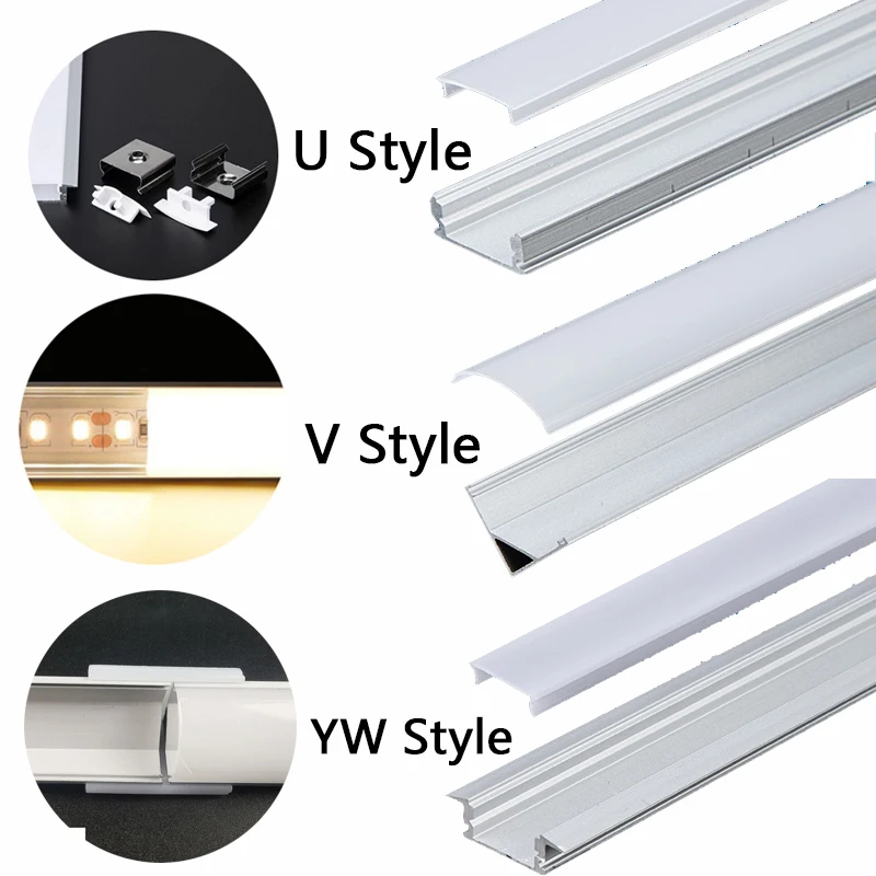 U/V/YW Style Shaped 50cm Silver Aluminium LED Bar Light Channel Holder Connector DIY For LED Strip Light Bar Cabinet Lamp