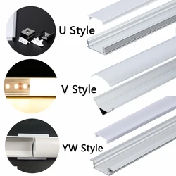 Barra de luz LED de aluminio plateado con forma de estilo U/V/YW, conector de cubierta de soporte de canal de luz DIY para tira de luces LED, lámpara de gabinete, 50cm