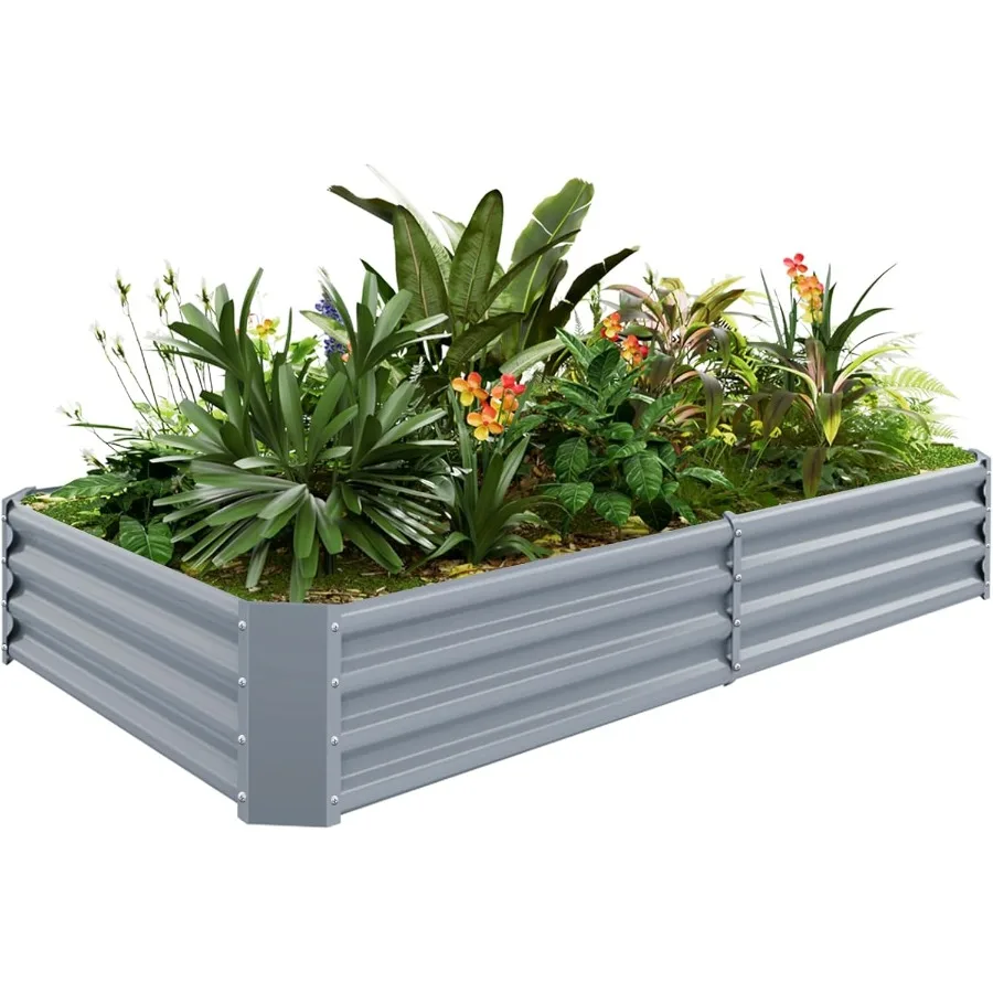 

6×3×1ft Galvanized Raised Garden Bed Kit for Vegetables Galvanized Large Metal Planter Raised Garden Boxes Outdoor Modern Grey