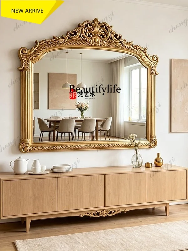 z183 European retro arched bathroom mirror wall hanging bathroom makeup mirror French light luxury fireplace entrance