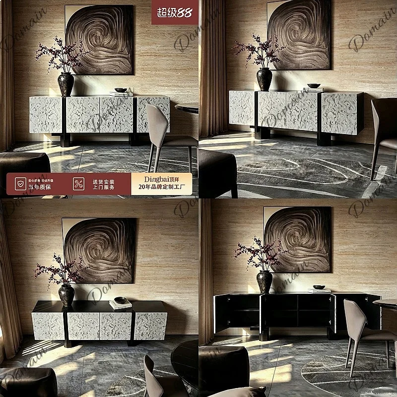 Vintage-style natural wood sideboard cabinet for living room, wall-side storage cabinet, Italian light luxury entryway cabinet