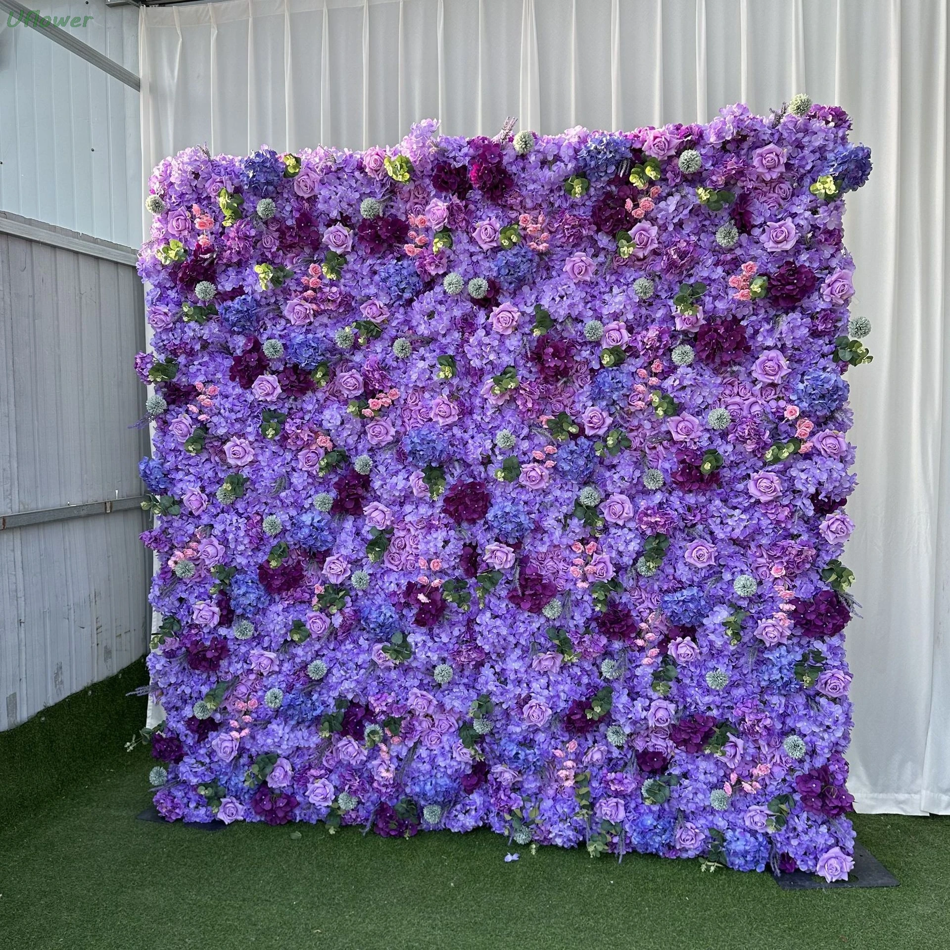 

Uflower 5D Purple Artificial Flower Wall Roll-Up - Decorative Backdrop Curtain for Wedding Events Floral Wall Roll