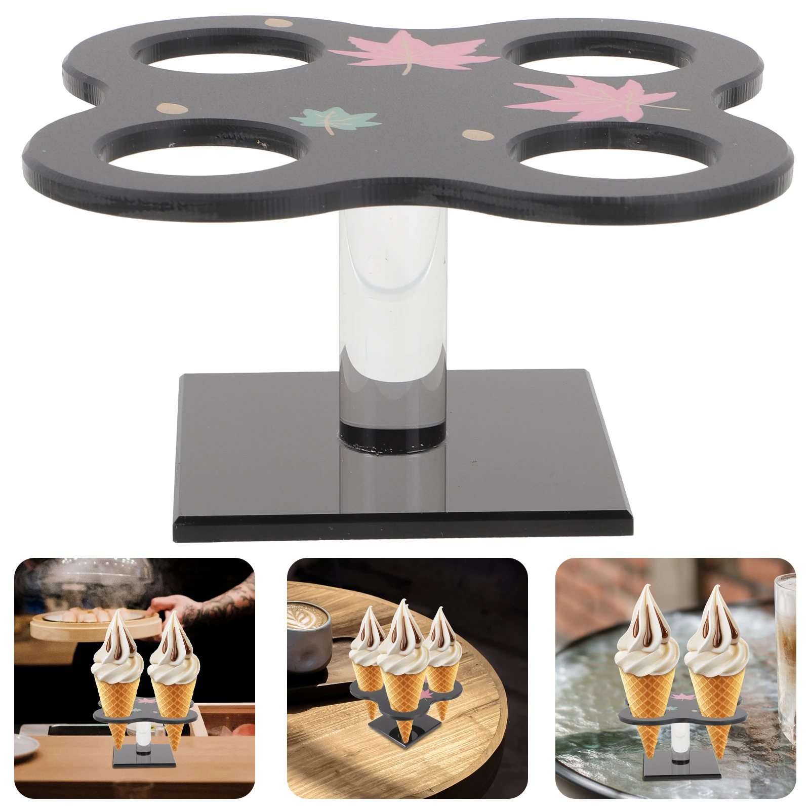

Sushi Roll St Ice Cream Cone Holder Display Rack for French Fries Black Acrylic Multiple Holes Storage Practical