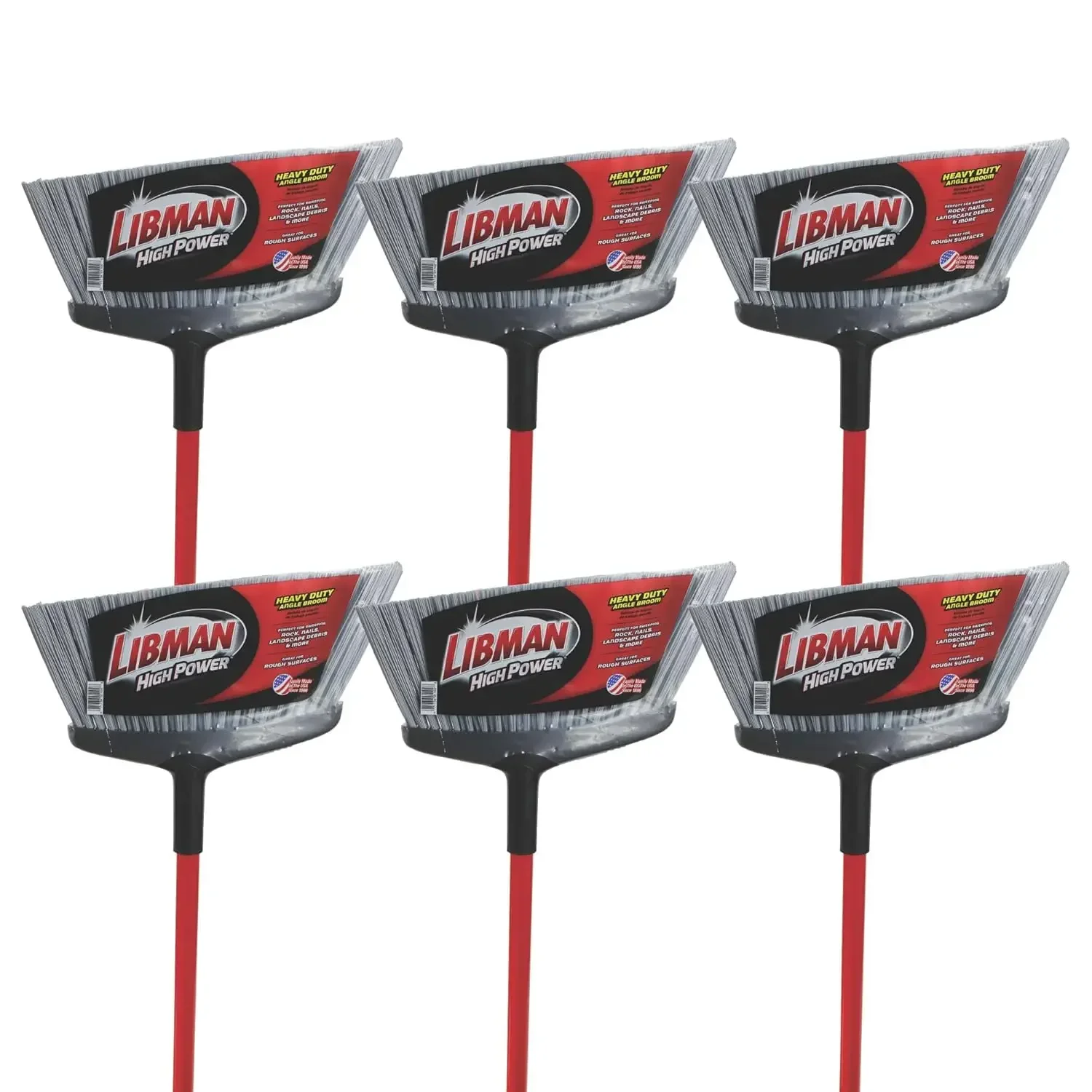 

1102 Rough Surface Angle Broom, Steel Handle, 15" Wide, Red Handle and Gray Bristles (Pack of 6)