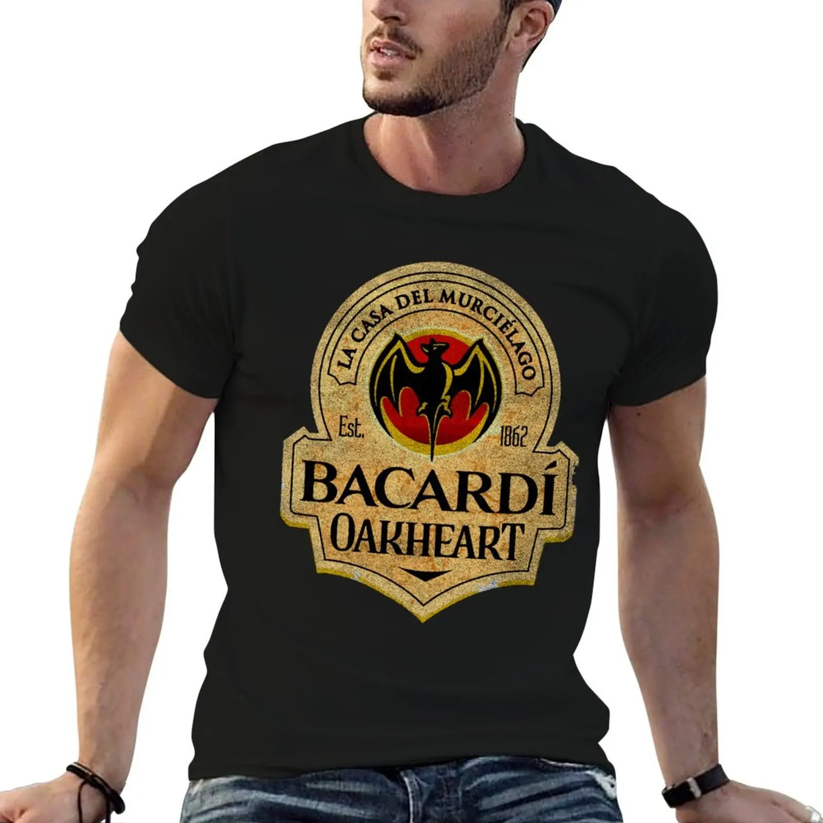 Винтажная футболка Bacardi Oakheart в стиле ретро, мужская футболка из 100-процентного хлопка, забавные футболки, мужская футболка Винтажная футболка Bacardi Oakheart в стиле ретро, мужская футболка из 100-процентного хлопка, забавные футболки, мужская футболка