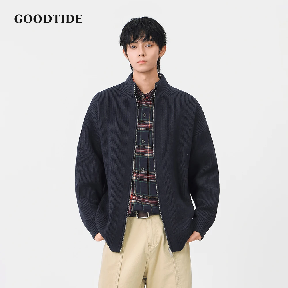 Fashion Men's Casual Full - Zip Mock Neck Cardigan 2025 Winter New Ribbed Knitted Jacket Soft Long Sleeve Outerwear Top